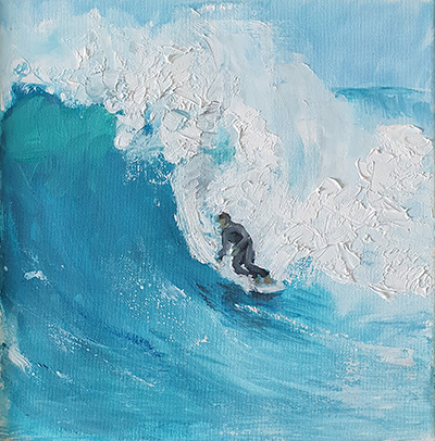 Kleines Ölgemälde, das einen Surfer zeigt
