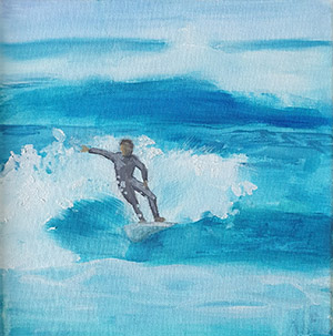 Kleines Ölgemälde, das einen Surfer zeigt