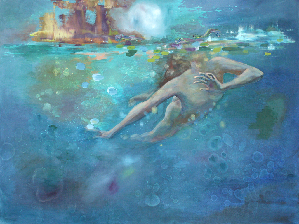 Gemälde einer schwimmenden Frau