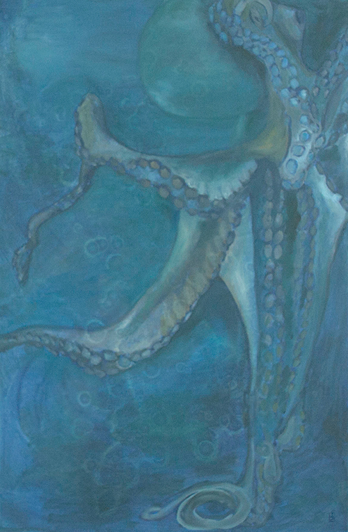 Ölgemälde eines Oktopus in Grüntönen