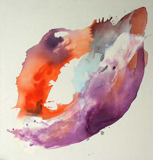 Abstraktes Gemälde in Orange- und Violetttönen