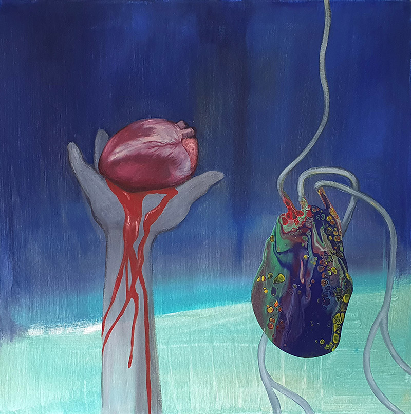 Surrealistisches Bild von Herz und Kunstherz