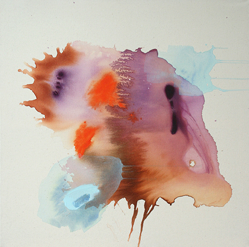 Abstraktes Gemälde in Violett- und Orangetönen