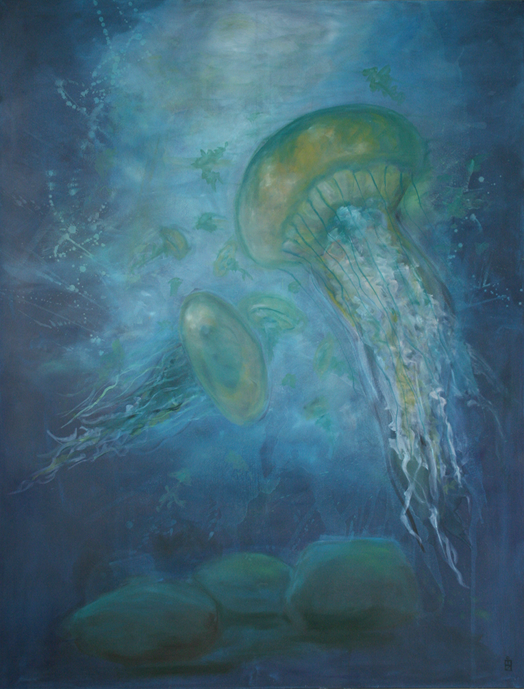 Großformatiges Gemälde zweier Quallen