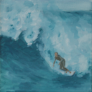 Kleines Ölbild zeigt einen Surfer