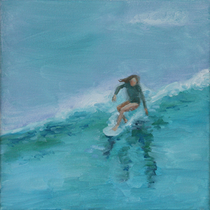 Kleines Ölbild zeigt eine Surferin