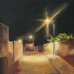 Kleines Gemälde einer nächtlichen Straße