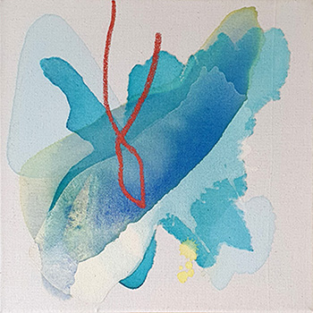 Kleines abstraktes Gemälde in Blautönen