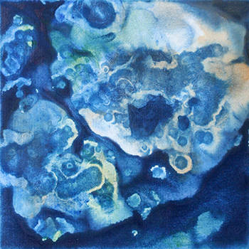 Abstraktes Gemälde in intensiven Blautönen