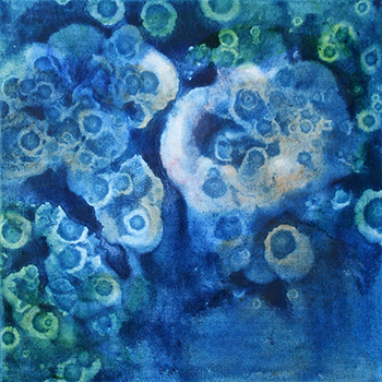 Abstraktes Gemälde in intensiven Blautönen