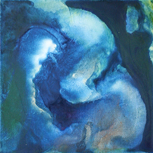 Kleines abstraktes Gemälde in intensiven Blautönen