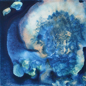 Kleines abstraktes Gemälde in intensiven Blautönen